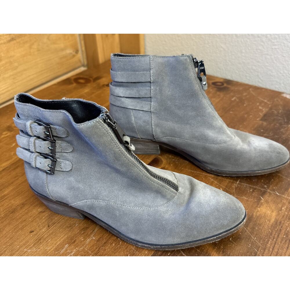 Rebecca Minkoff 7 Alex Gray Suede Leather Ankle Boot Booties Buckle Zip